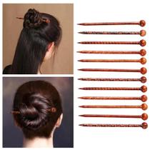 Bastões De Cabelo De Madeira Retrô De 5,12 Polegadas, 12 Peças, Grampos De Cabelo Com Estampa