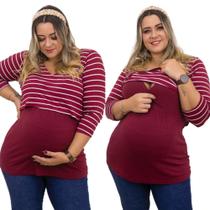 Bata Amanda de Amamentar Manga 3/4 Plus Size Bordô