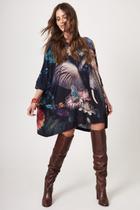 Bata Ampla Alongada Azul Estampa De Elefante Com Pedrinhas Yacamim B19