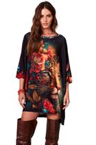 Bata Ampla Alongada Estampa De Onça Com Pedrinhas Yacamim B28