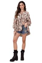 Bata Ampla Com Babados Off White Estampa Cashmere Yacamim B12