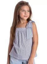 Bata Bebê Menina em Meia Malha Listrada TMX Cor:AzulTamanho:2 Bata Bebê Menina em Meia Malha Listrada TMX Cor:AzulTamanho:2