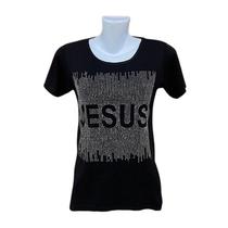 Bata Blusa Feminina Confortável Pedraria Brilho Jesus Moda Cristã Evangélica