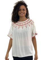 Bata Blusa Feminina Manga Curta Com Bordado Plus Size 364