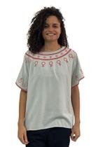 Bata Blusa Feminina Manga Curta Com Bordado Plus Size 364 Bata Blusa Feminina Manga Curta Com Bordado Plus Size 364