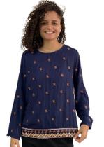 Bata Blusa Feminina Viscose Bordado Manga Longa 370