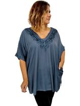 Bata Blusa Indiana Lisa Manga Curta Bordada Plus Size 2060 - Sarat Moda Indiana