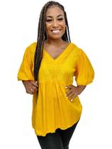 Bata Blusa Indiana Lisa Manga Curta Bordado Renda Plus Size Bata Blusa Indiana Lisa Manga Curta Bordado Renda Plus Size