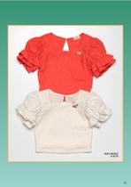 Bata de linho c/ manga bufante e babadinho na barra c/ decote costas laranja