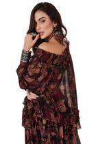 Bata De Tule Ciganinha Preta Estampa Cashmere Yacamim A21