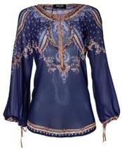 BATA FLUIR Tamanho: GG Estampa: Azul Escuro com Arabesco Caramelo BATA FLUIR Tamanho: GG Estampa: Azul Escuro com Arabesco Caramelo