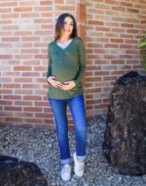 Bata Gestante/Grávida Canelado de Amamentar Manga Longa