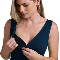 Bata império regata marinho gestante de amamentação - 2 em 1