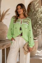Bata Indiana Boho Chic em Viscose Verde Natural - GG Bata Indiana Boho Chic em Viscose Verde Natural - GG