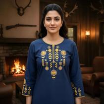 Bata Indiana Boho Feminina Bordada Manga Longa Algodão PK-2410