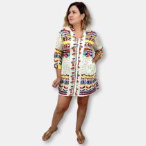 Bata Indiana Colorida Manga com botão Saída de Praia -290 Bata Indiana Colorida Manga com botão Saída de Praia -290