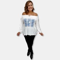 Bata Indiana de Crepe Manga Longa bordado Boho Chic Luxo