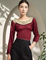 Bata Indiana Em Pedraria, Com Manga 3/4, Vinho, T: Gg