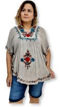 Bata Indiana Feminina Poncho Bordado Colorido Plus Size 001