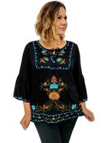 Bata Indiana Manga curta Flare Viscose Lisa Com Bordado 245