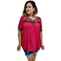 Bata Indiana Manga curta Lisa bordada Plus Size Boho Luxo