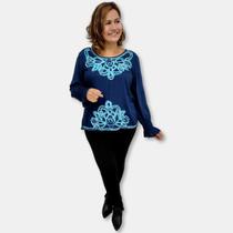 Bata Indiana Manga Longa Lisa com bordado Boho Chic Luxo 249