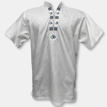 Bata Indiana Masculina Algodão Gola de padre Bordado e botão