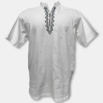 Bata Indiana Masculina Algodão Gola de padre Bordado e botão