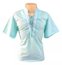 Bata Indiana Masculina Manga Curta, Gola E Pala Bordada T: M