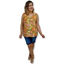 Bata Indiana Regata Com Botão Viscose Estampada