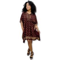 Bata Kaftan Indiana Curta Lisa com Dourado Plus Size