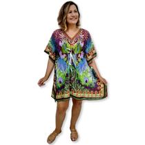 Bata Kaftan Indiana Digital com Brilhos Estampada Boho Luxo