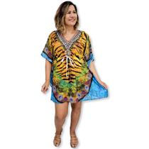 Bata Kaftan Indiana Digital com Brilhos Estampada Boho Luxo