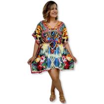 Bata Kaftan Indiana Digital com Brilhos Estampada Boho Luxo