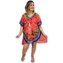 Bata Kaftan Indiana Digital com Brilhos Estampada Boho Luxo