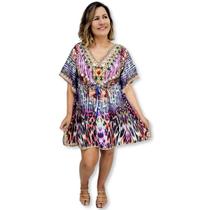 Bata Kaftan Indiana Digital com Brilhos Estampada Boho Luxo