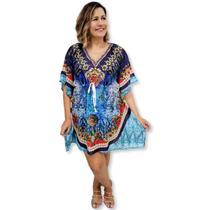 Bata Kaftan Indiana Digital com Brilhos Estampada Boho Luxo