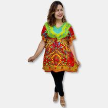 Bata Kaftan Indiana Saída de Praia Estampa Étnica Geométrica Bata Kaftan Indiana Saída de Praia Estampa Étnica Geométrica