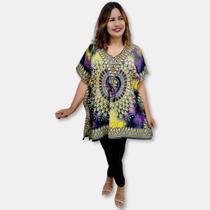 Bata Kaftan Indiana Saída de Praia Estampa Flores e Mandala