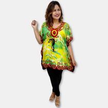 Bata Kaftan Indiana Saída de Praia Estampa Flores e Onça