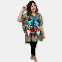 Bata Kaftan Indiana Saída de Praia Estampa Rosas e Mandalas