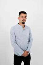 Bata Masculina Casual Ml Azul Marina - Acostamento Bata Masculina Casual Ml Azul Marina - Acostamento