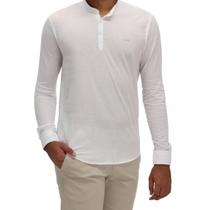 Bata Masculina Manga Longa Gola Padre Slim Ogochi Flame Branca