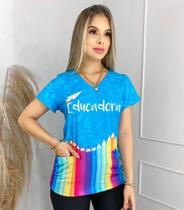 Bata Scrubs Feminino Professora 2 Bolsos Frontais (Pronta Entrega)