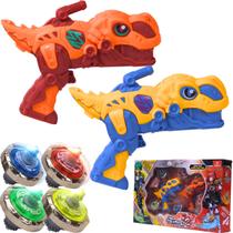 Batalha Suprema 4 Piões 2 Lançadores Dino Laranja Amarelo - Castela