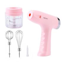 Batedeira Processador Mini Triturador Elétrico Recarregável Cor:Rosa