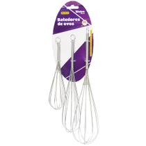 Batedor de clara fouet manual de inox com 3 pecas 28 / 24 / 19cm na cartela