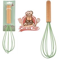 Batedor de clara fouet manual de silicone verde cabo madeira bons cheff 26x7cm