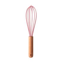 Batedor de Silicone para Ovos com Cabo em Bambu Charmy Rosa 24,5cm - Lyor