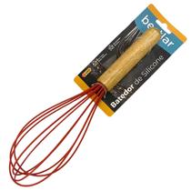 Batedor de Silicone Vermelho com Cabo em Madeira - Bestlar